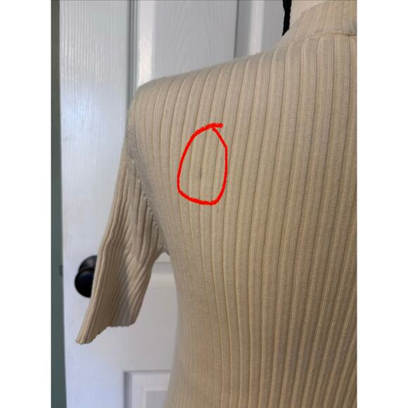 MM Lafleur Short Sleeve Shirt Women's Small Cream Ribbed Merino Wool Mock Neck - Picture 7 of 8